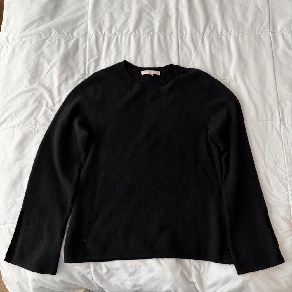 The Cashmere Project Pullover Knit Sweater L Black 100% Cashmere Slit Sleeve